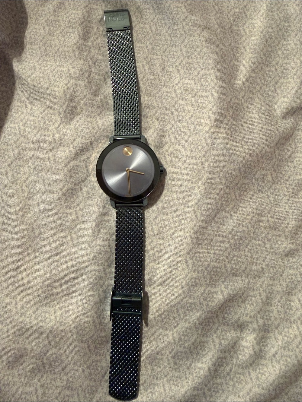 Movado Blue  Mesh Band Watch with Gray Dial and Gold Accents